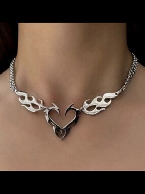 Silver Flame Heart Necklace - Women's Jewelry